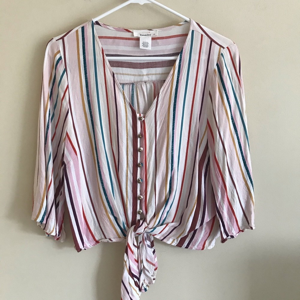 URBAN OUTFITTERS Rainbow Stripe Tie Front Top